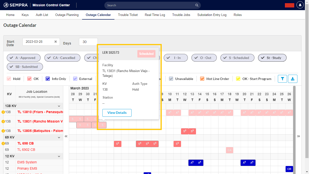Outage Calendar Information