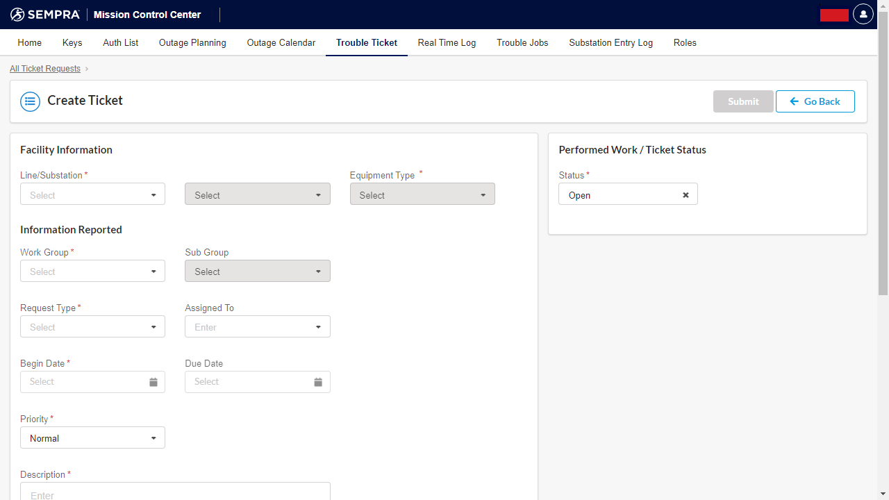 Trouble Ticket Create Ticket