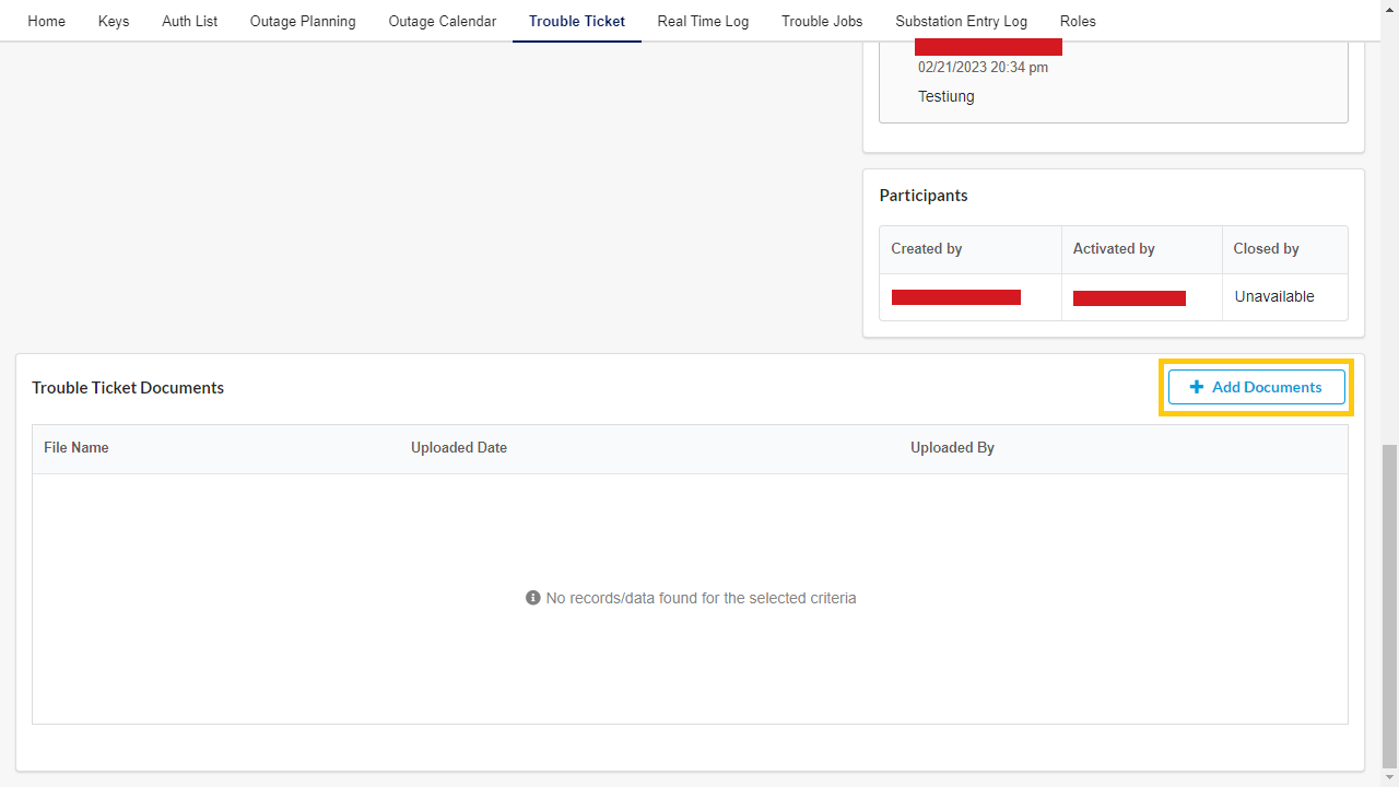 Trouble Ticket Add Document